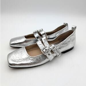 Dolce Vita Ashlyn Mary Jane Flats Square Toe Women's Silver Size US8 EU38.5